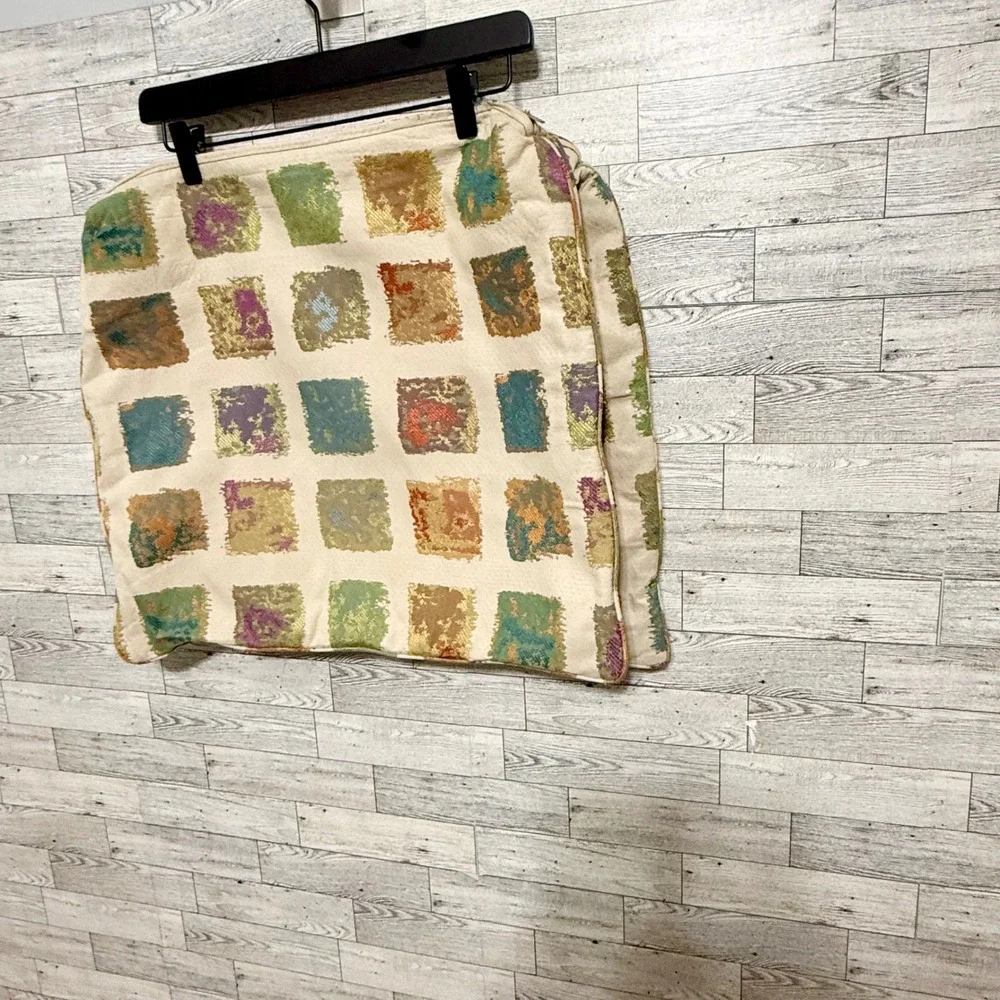 2-Pillow Cover Cream Jewel Tone Abstract Squares Textured Accent‎ Pillow 17 x 19